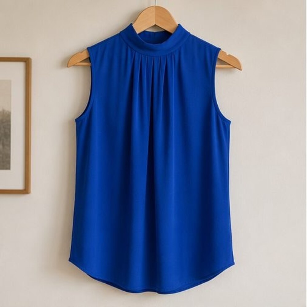 Cobalt Pleated High Neck Blouse